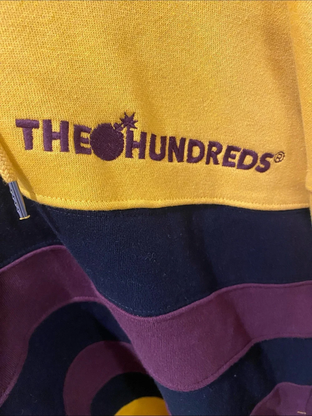 The Hundreds Yellow Hoodie with Black & Maroon Stripes men’s L